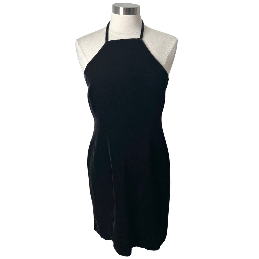 Vintage Y2K INC Black Silk Blend Velvet Halter Mini Dress Womens 10 Whimsygoth‎